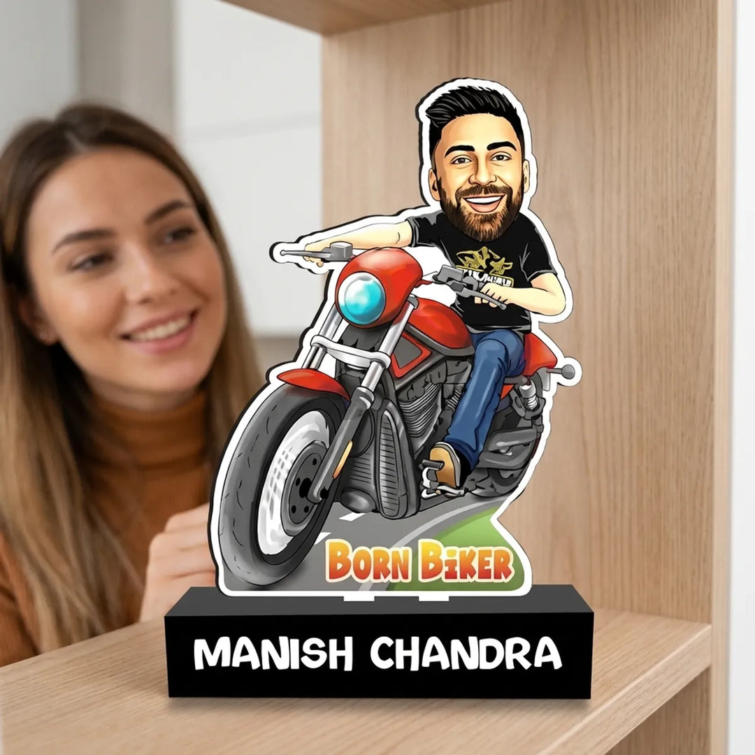 Personalized Caricature Bike Rider Standee  Custom Name Bobblehead