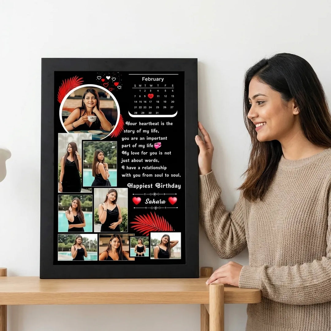 Personalized Birthday Photo Collage Frame With Calendar  Romantic Edition For Sahara