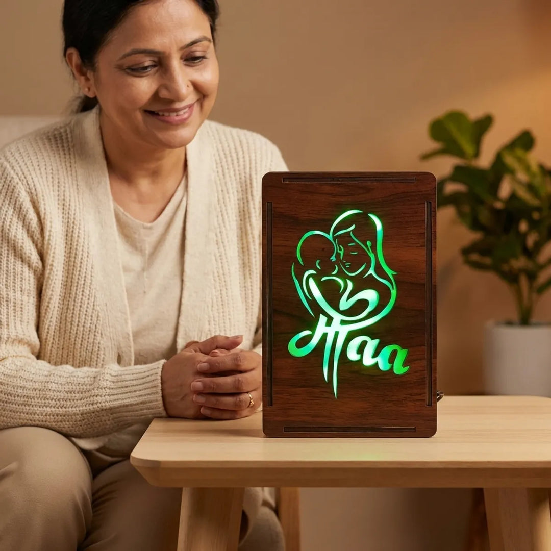 Personalized Led Name Sign With Mother And Baby Design  Maa Acrylic Night Light