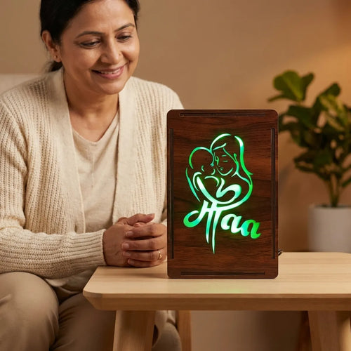 Personalized Led Name Sign With Mother And Baby Design  Maa Acrylic Night Light