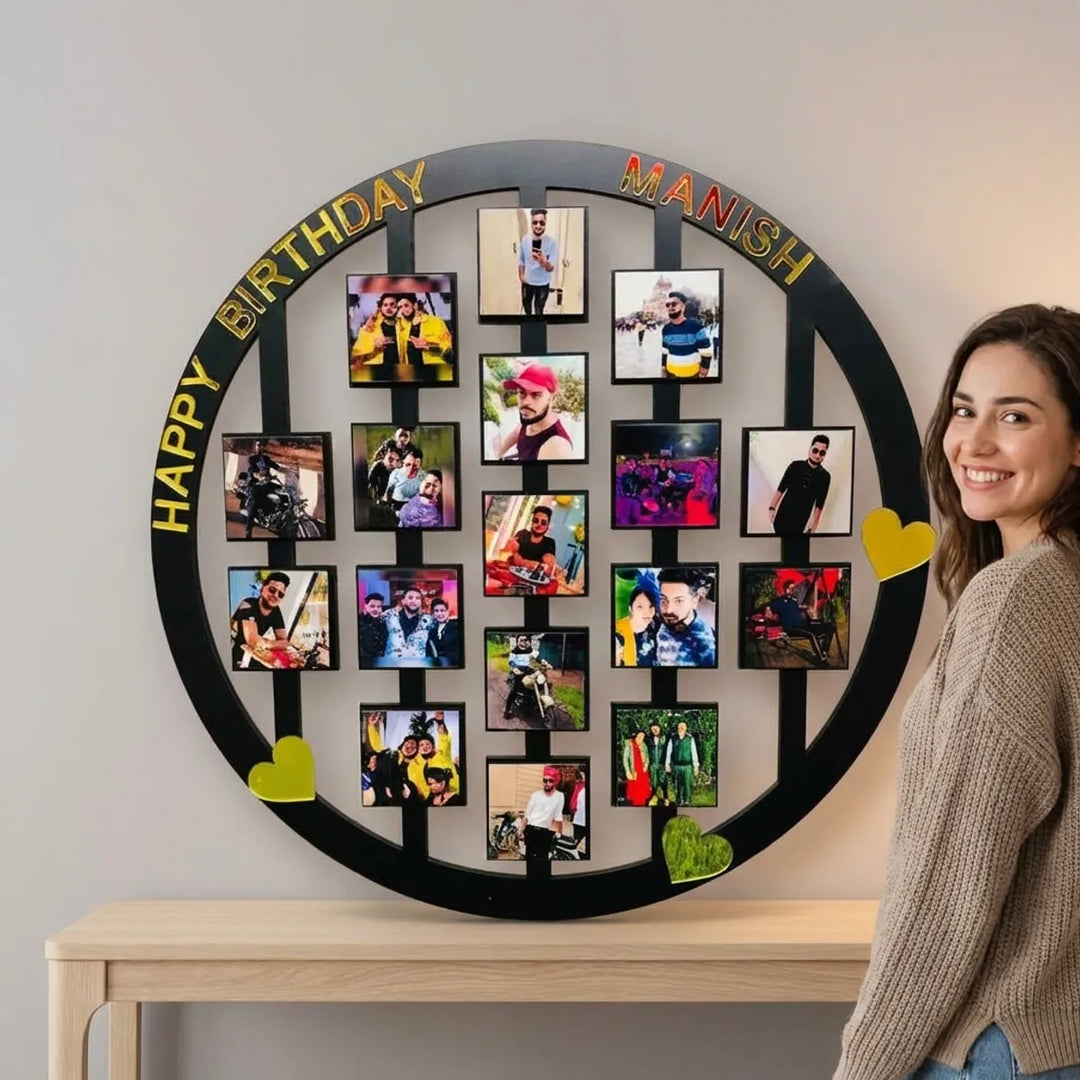 Personalized Happy Birthday Circular Photo Frame With Name