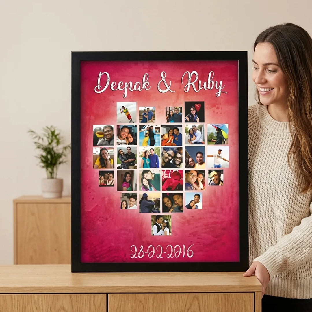 Personalized Heart Photo Collage Frame  Deepak And Ruby