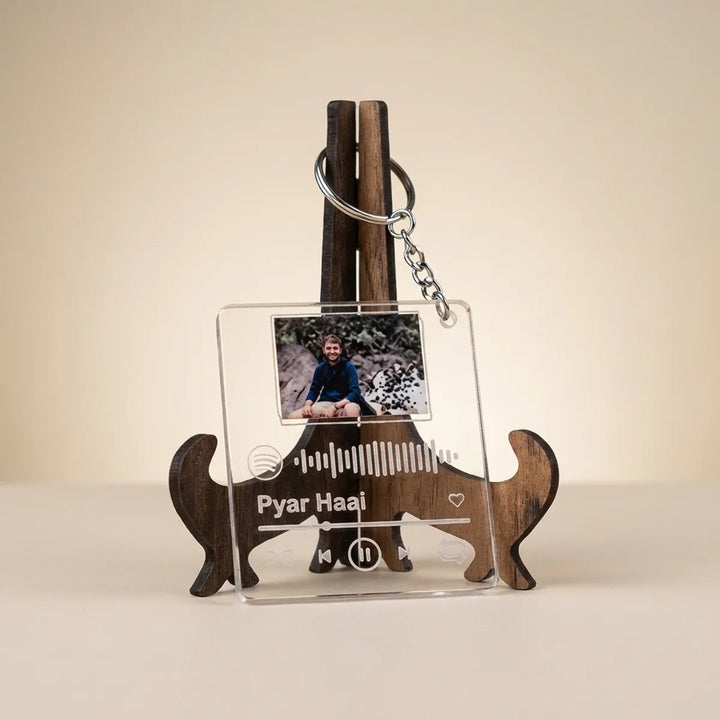 Personalized Spotify Song Plaque with Wooden Guitar Stand