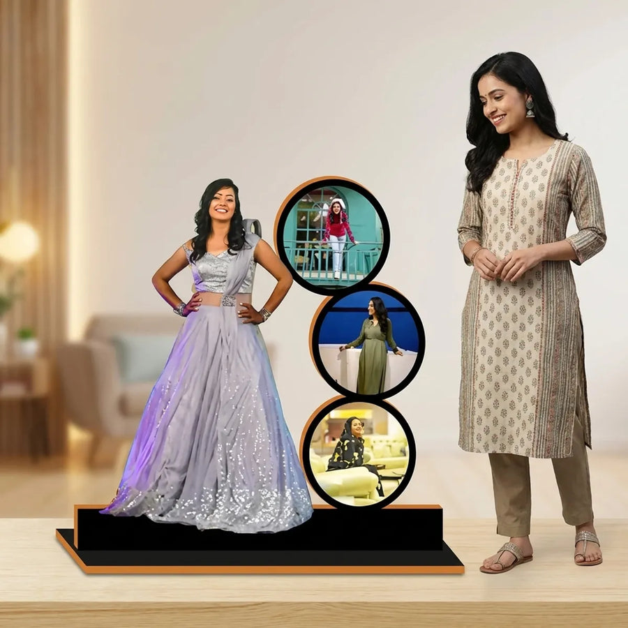 3D Photo Standee  Personalized Multi Image Display Stand With Wooden Base