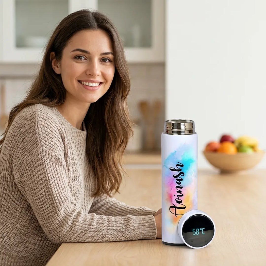 Personalized Smart Insulated Water Bottle With Temperature Display  Multicolor Gradient Design