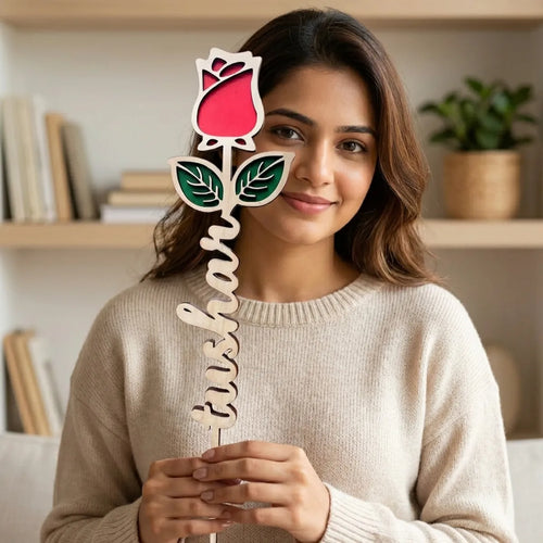 Wooden Rose Flower Decorative Stick With Custom Name